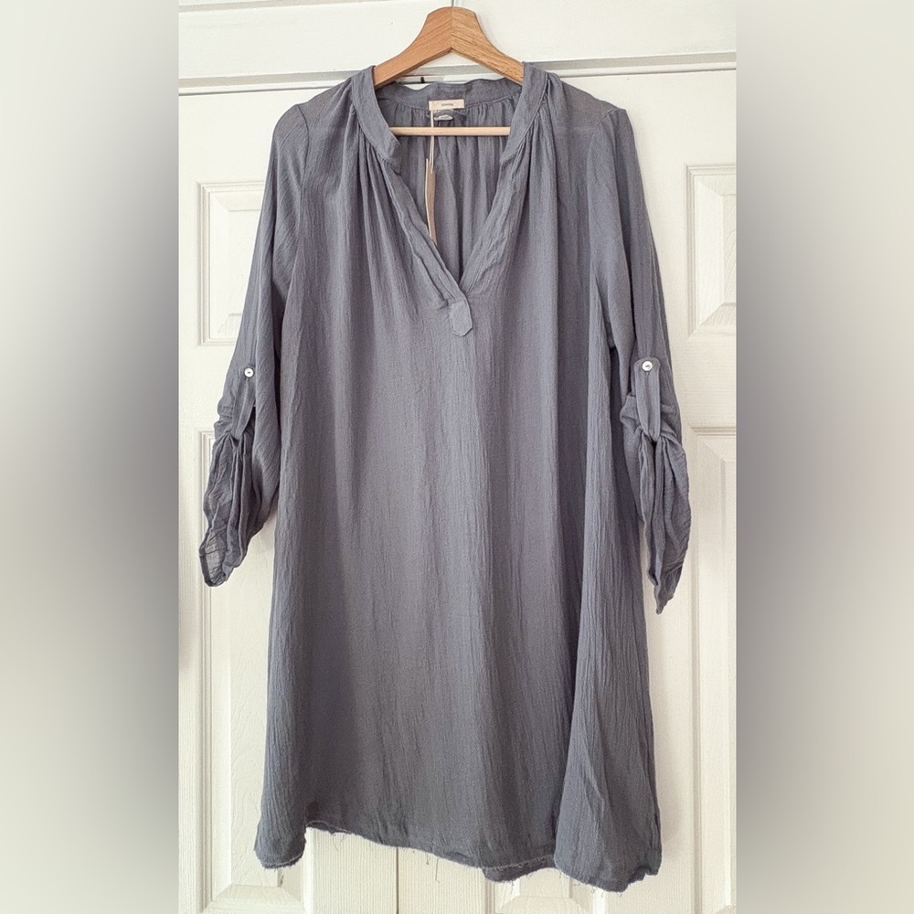Eberjey Gray Mandarin Collar Bamboo Cotton Swim Coverup Size M/L NWT